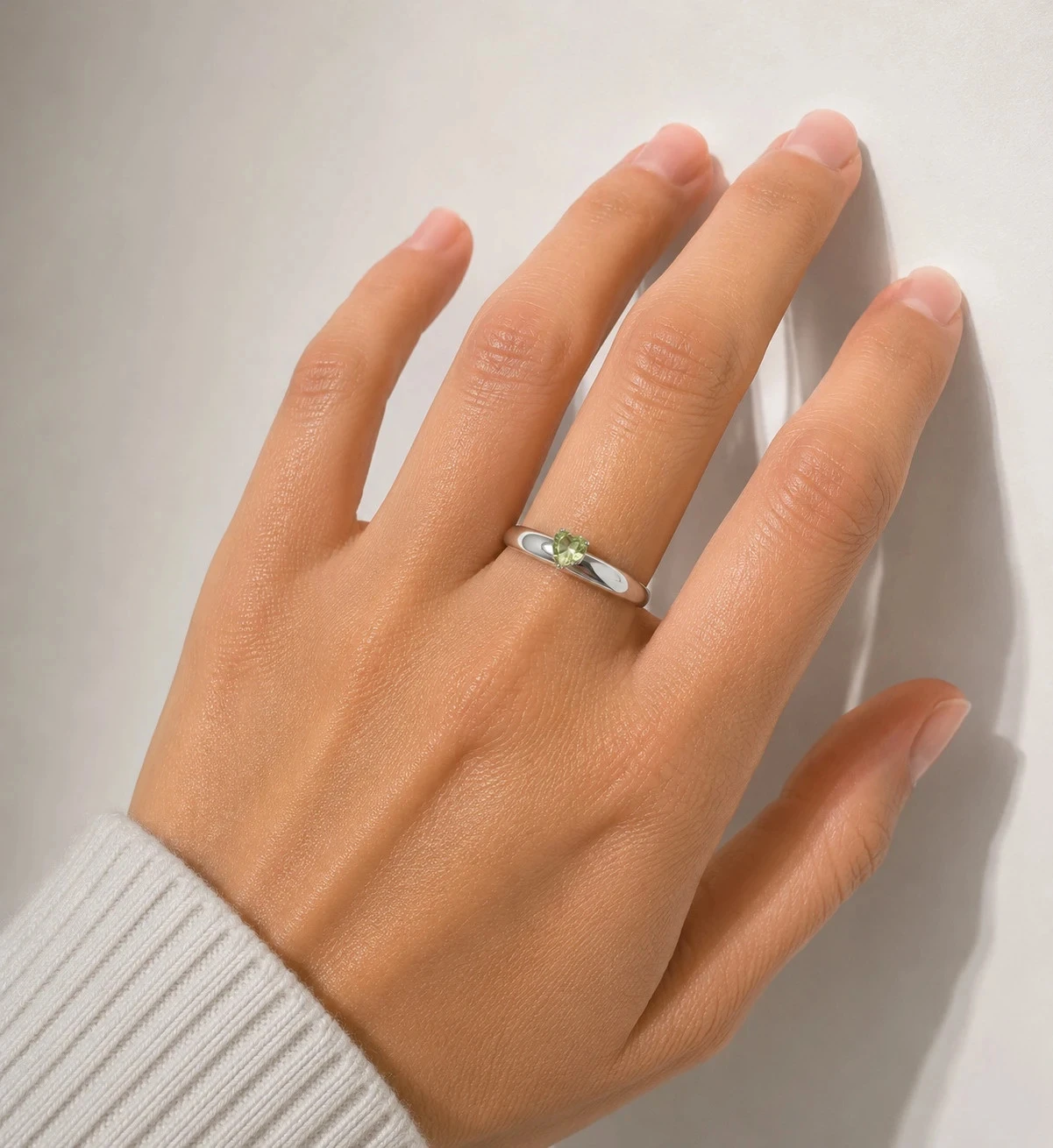 Solitaire Hart Groene Peridoot Ring in Zilveren Roestvrij Staal - Maat 60 (19mm) - Doos Inbegrepen – photo 6
